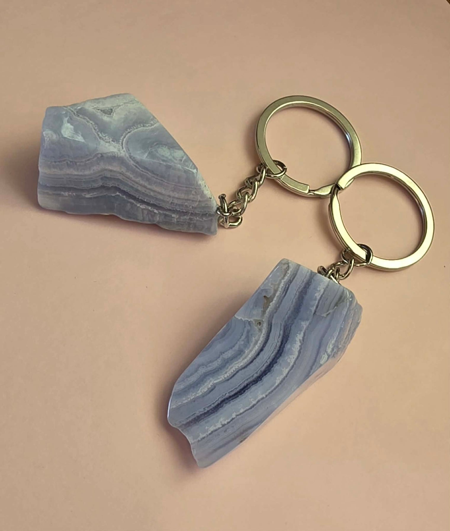 Raw Stone Keychain - Blue Lace Agate