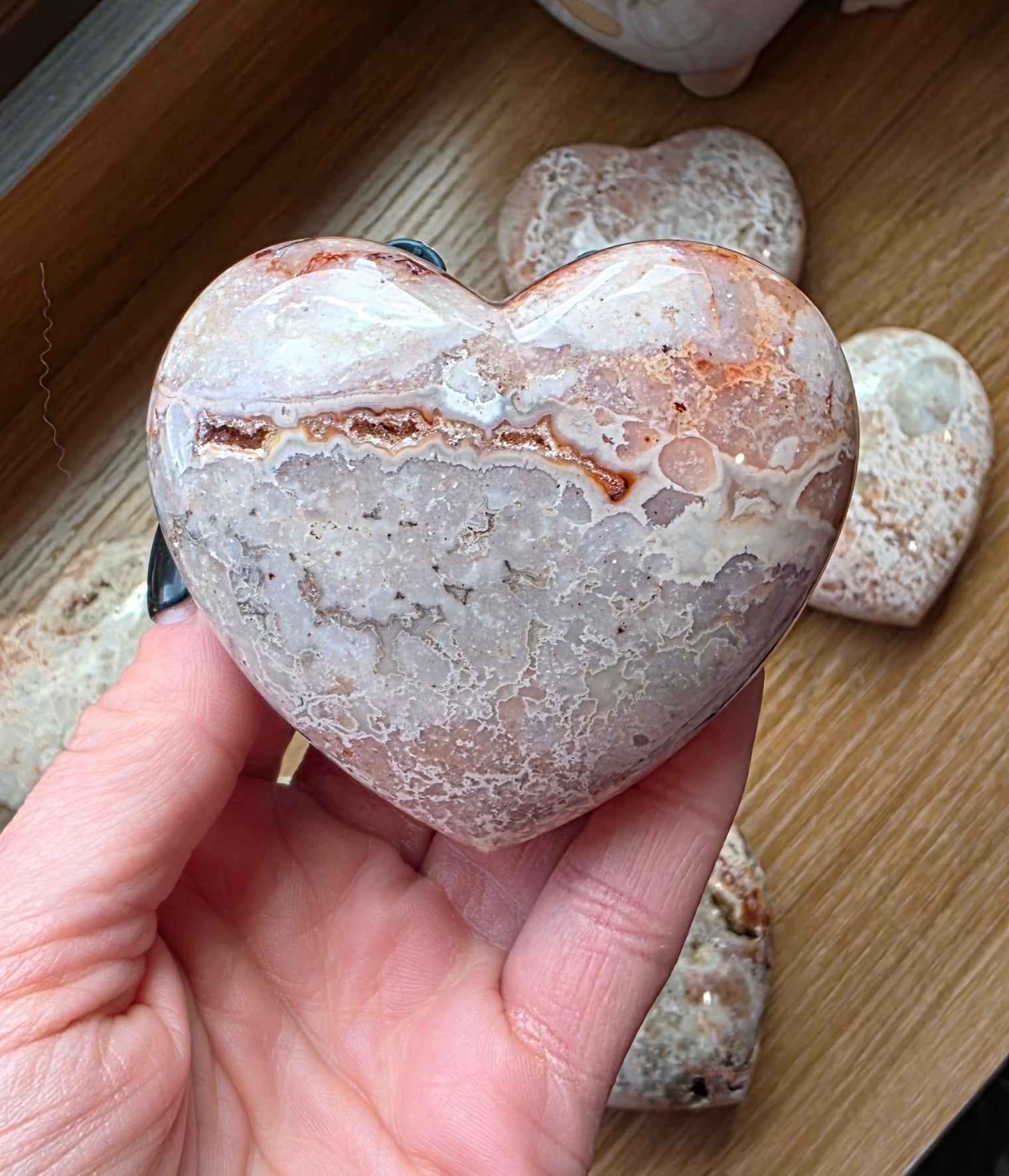 Pink Plume Agate Heart