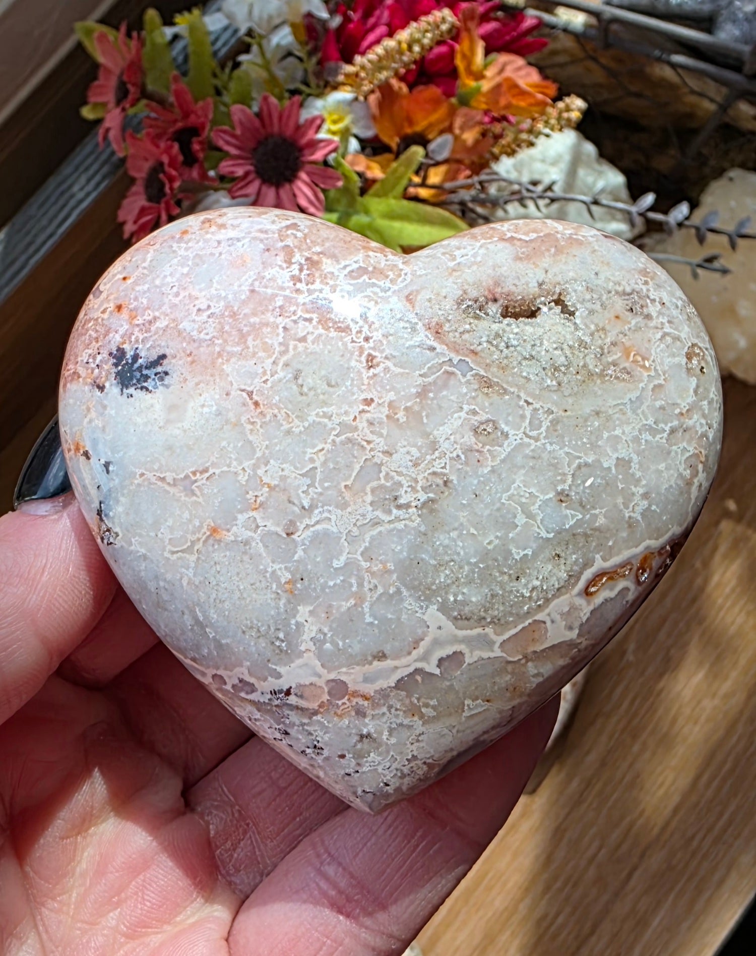 Pink Plume Agate Heart