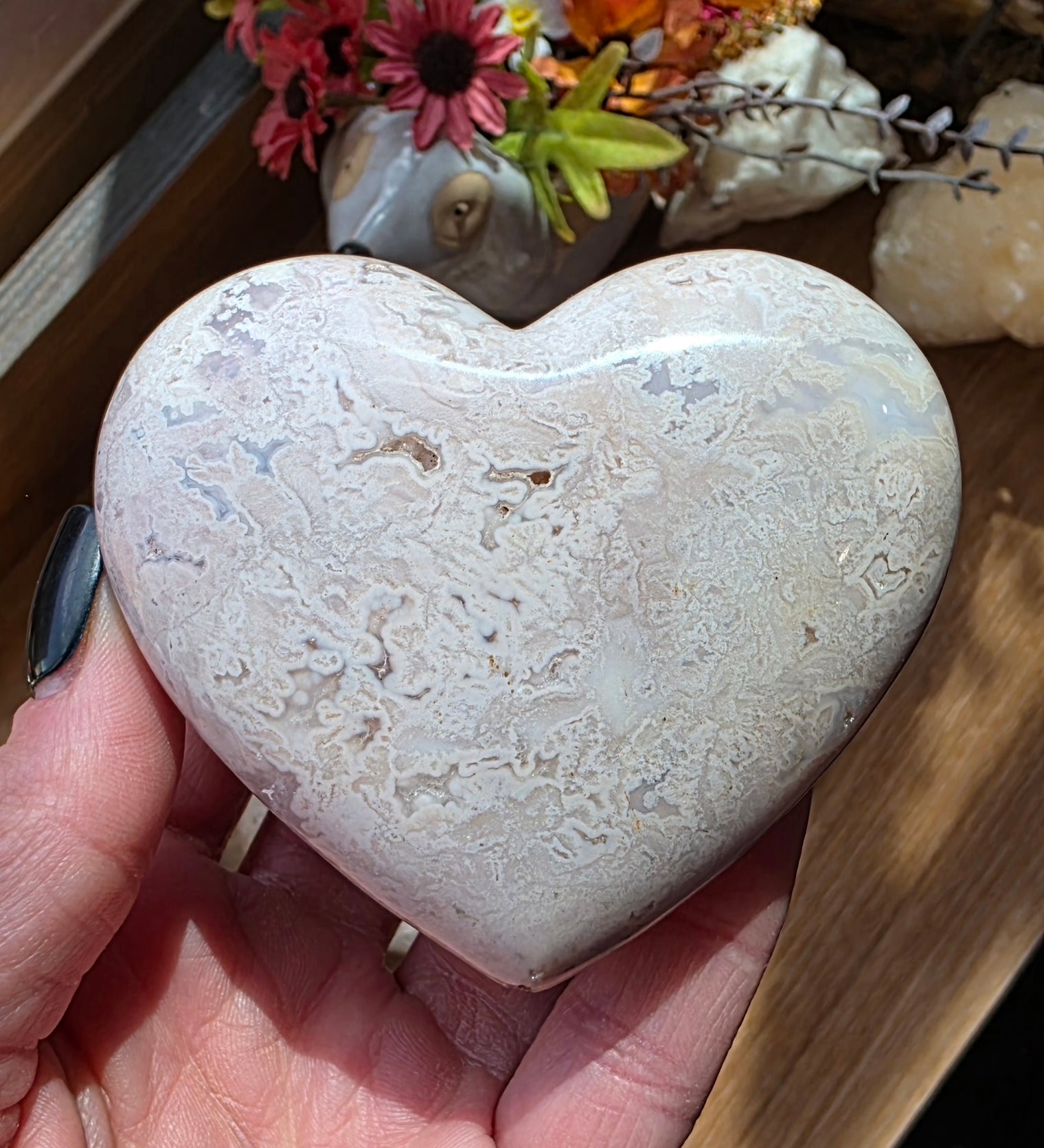 Pink Plume Agate Heart