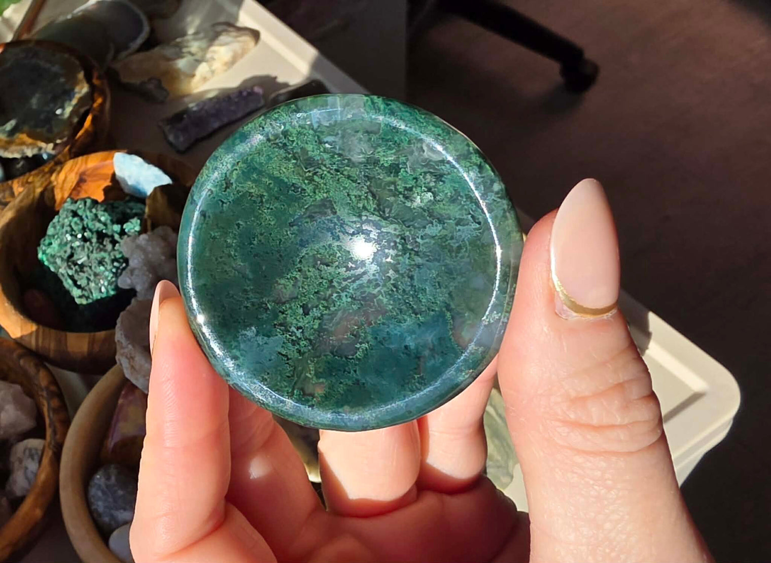 Moss Agate Shallow Bowl