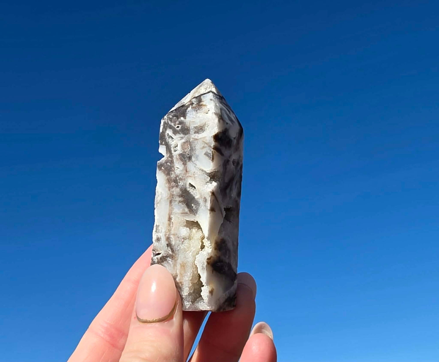 Sphalerite Geode Quartz Four-Sided Tower