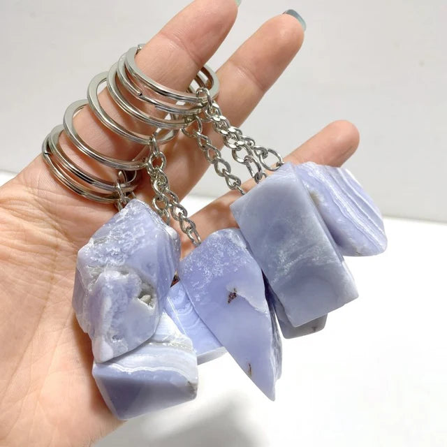 Raw Stone Keychain - Blue Lace Agate