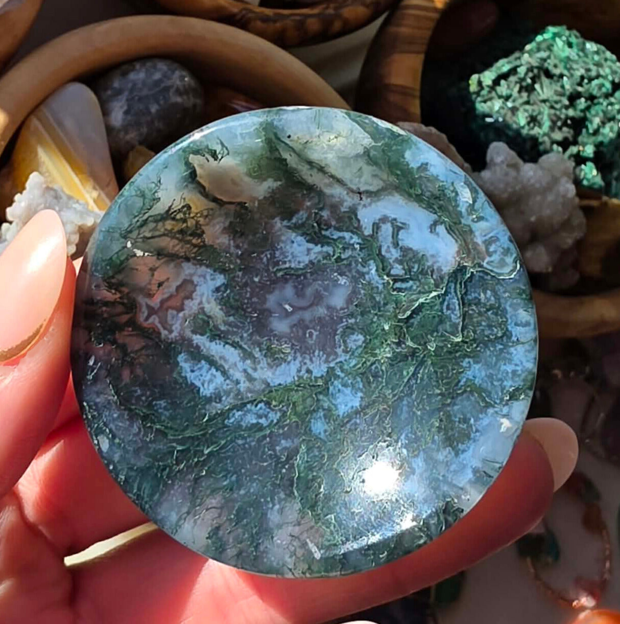 Moss Agate Shallow Bowl
