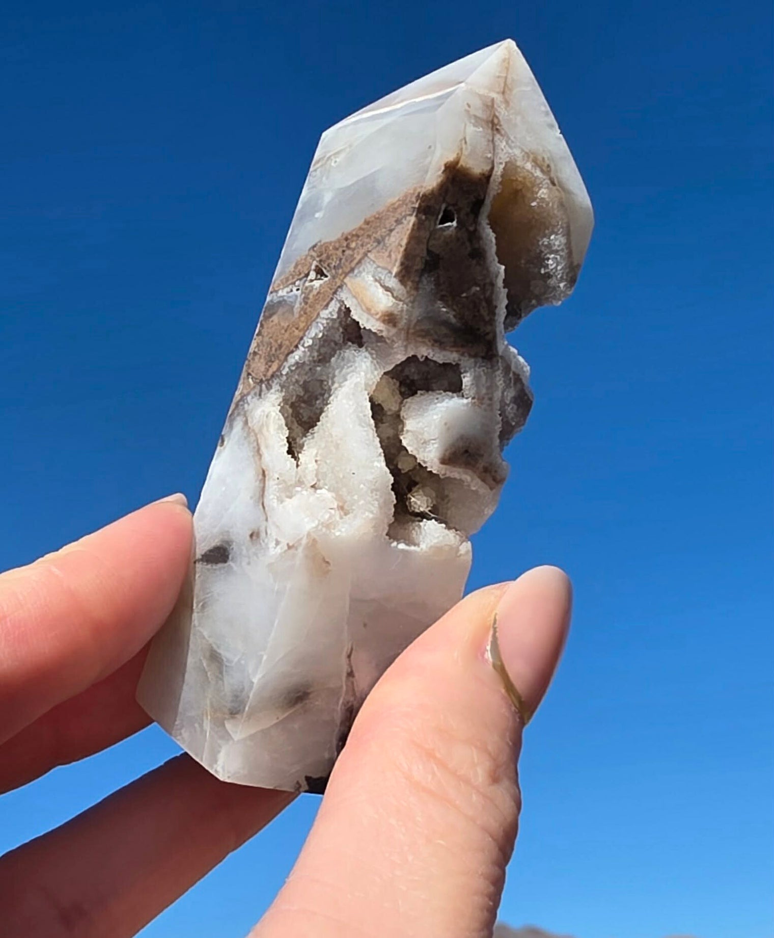 Sphalerite Geode Quartz Four-Sided Tower