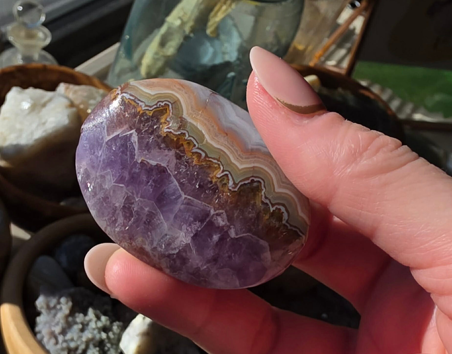 Amethyst Banded Agate Palm Stone