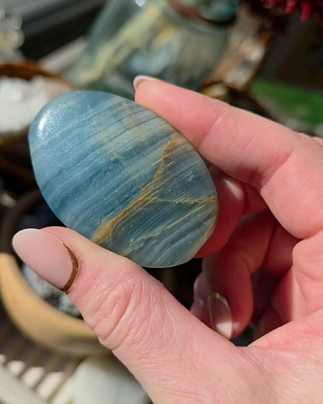 Blue Onyx Palm Stone