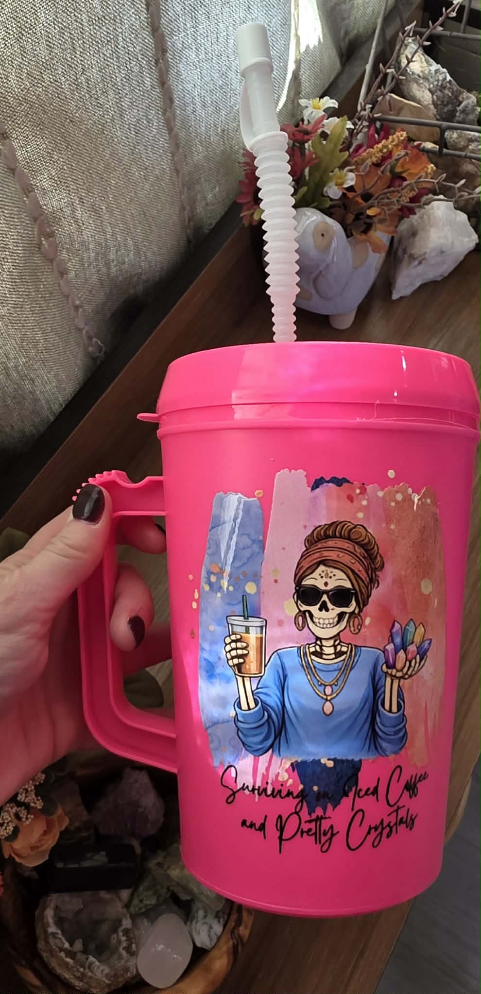 Surviving w/Iced Coffee *Hot Pink* - 34oz Mega Trucker Mug