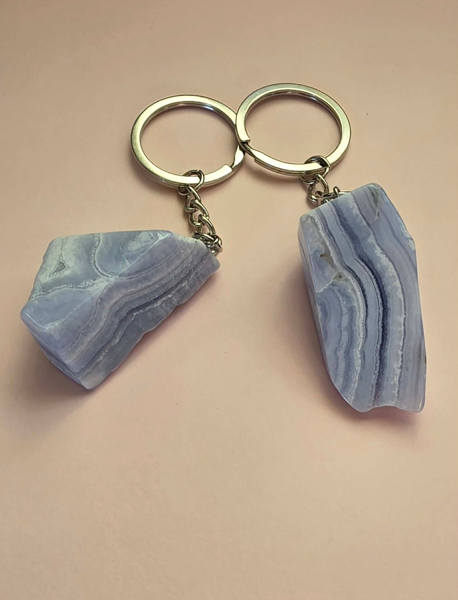 Raw Stone Keychain - Blue Lace Agate