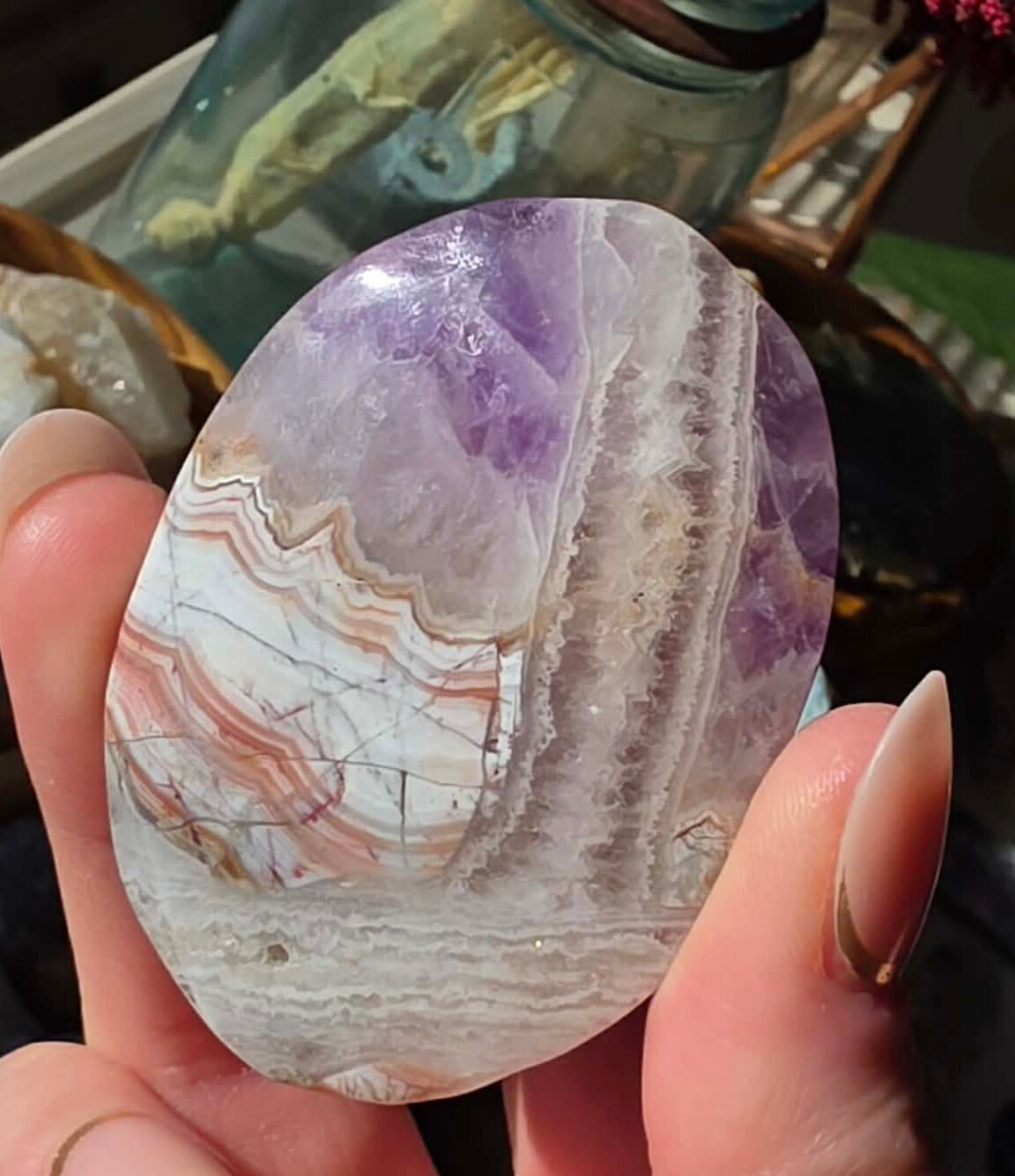Amethyst Banded Agate Palm Stone