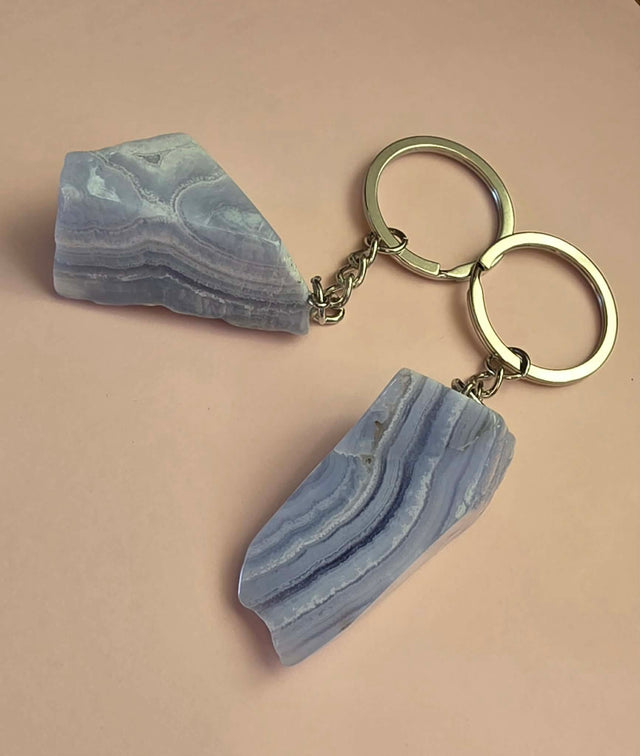 Raw Stone Keychain - Blue Lace Agate