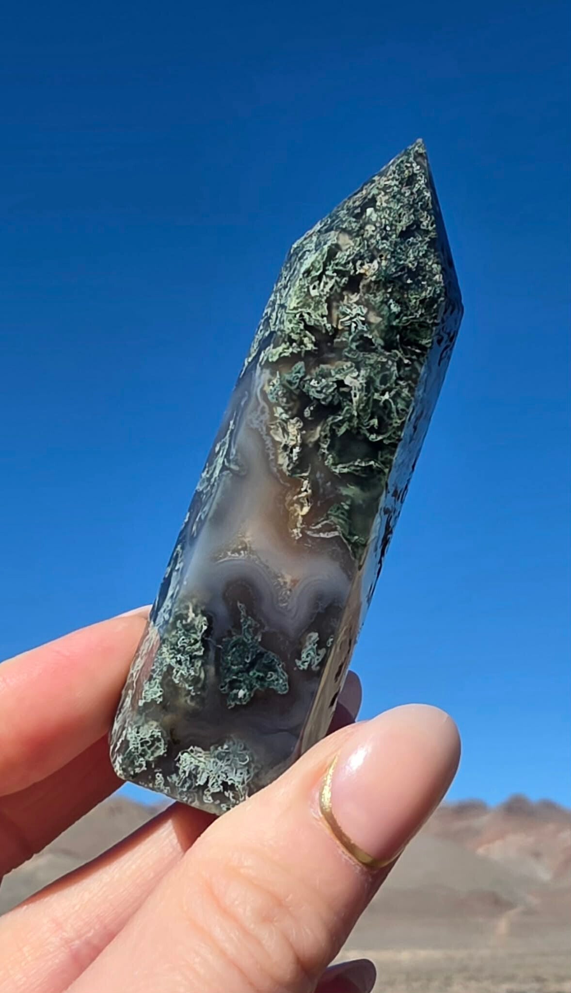 Green Moss Agate Tower