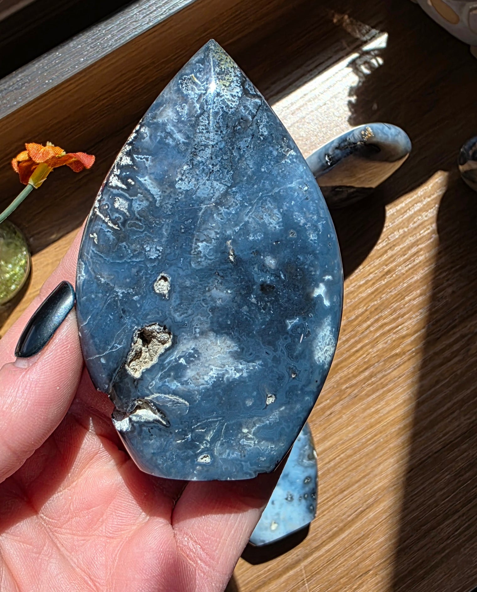 Dark Blue Plume Agate Flame