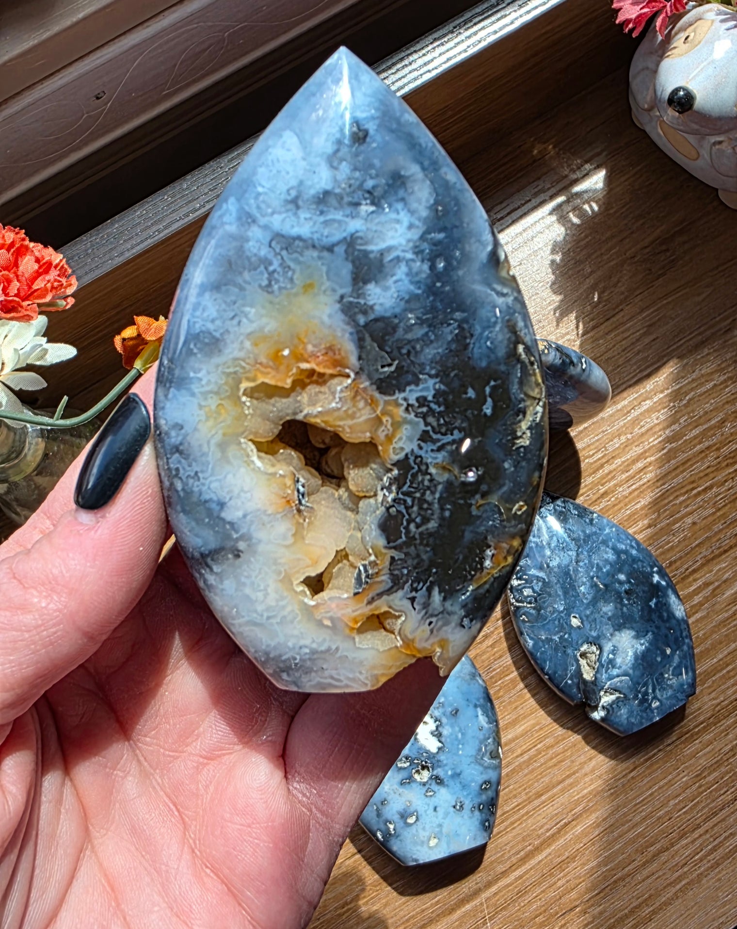 Dark Blue Plume Agate Flame