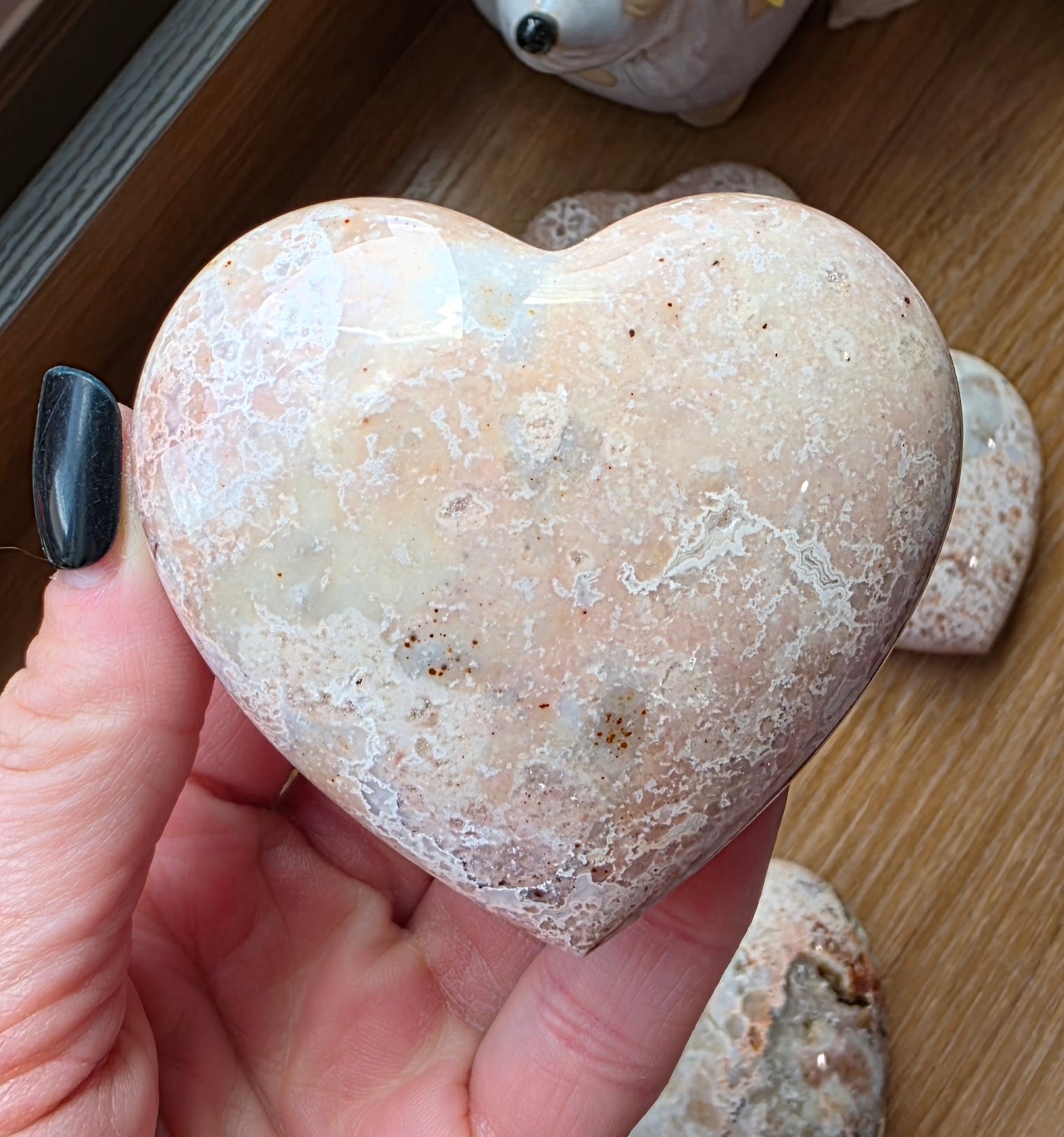 Pink Plume Agate Heart