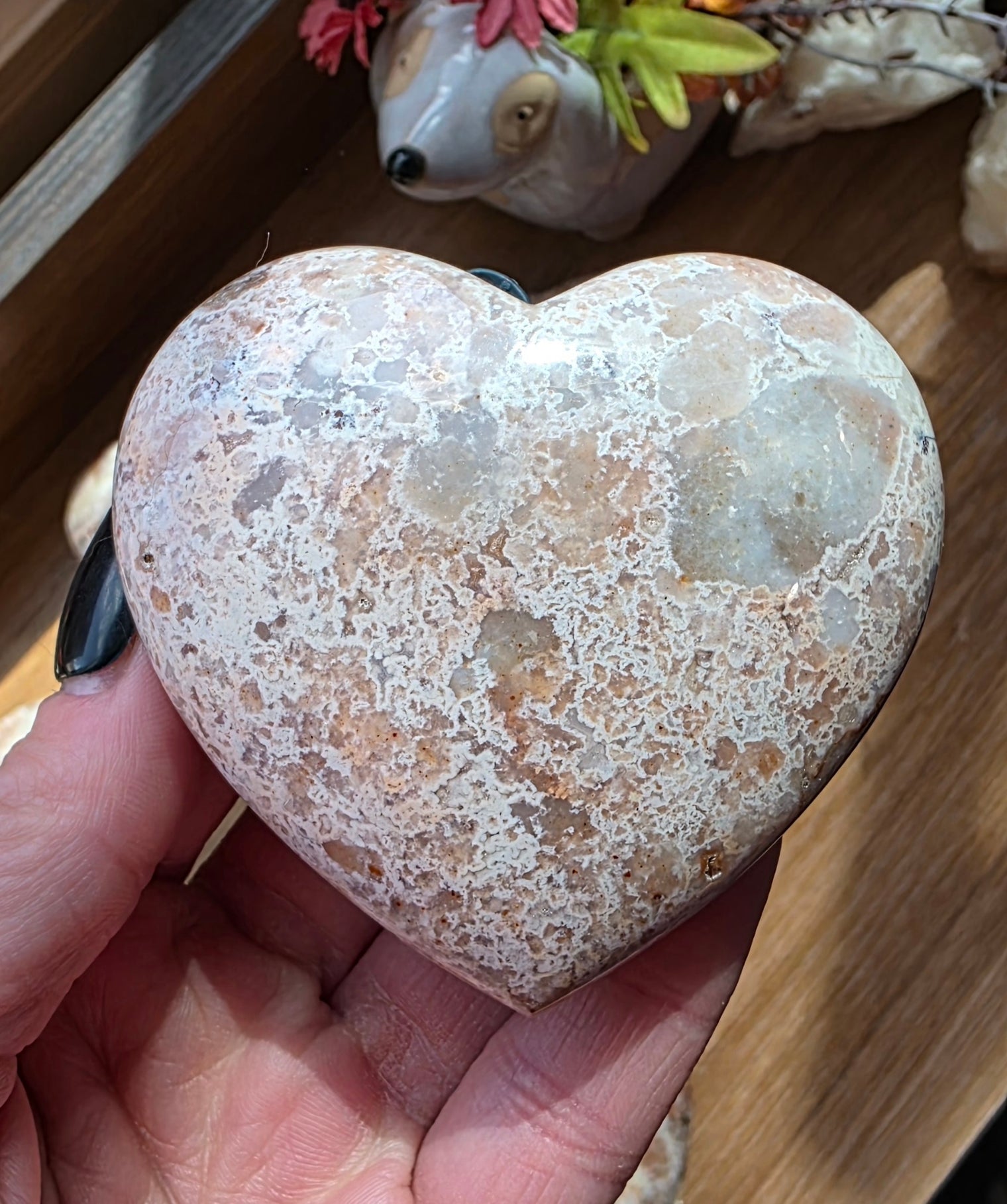 Pink Plume Agate Heart