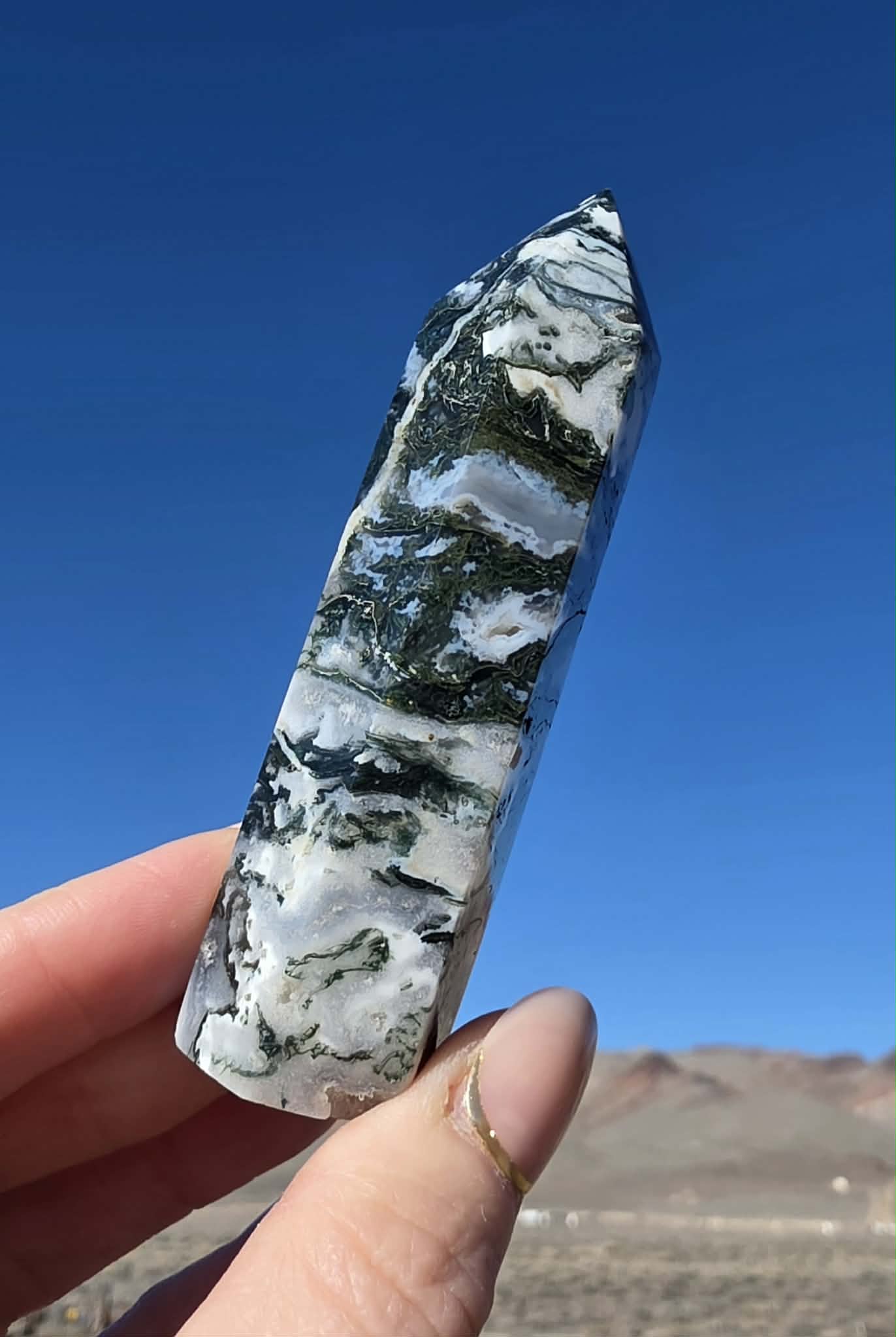 Green Moss Agate Tower