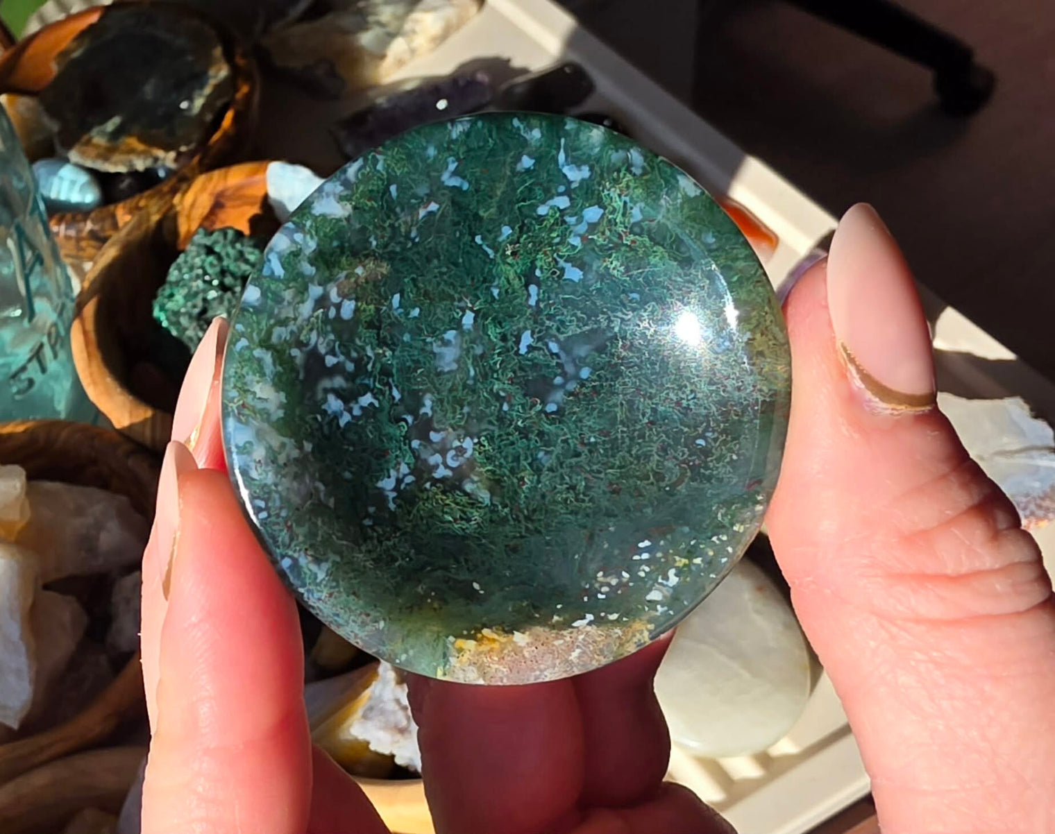 Moss Agate Shallow Bowl