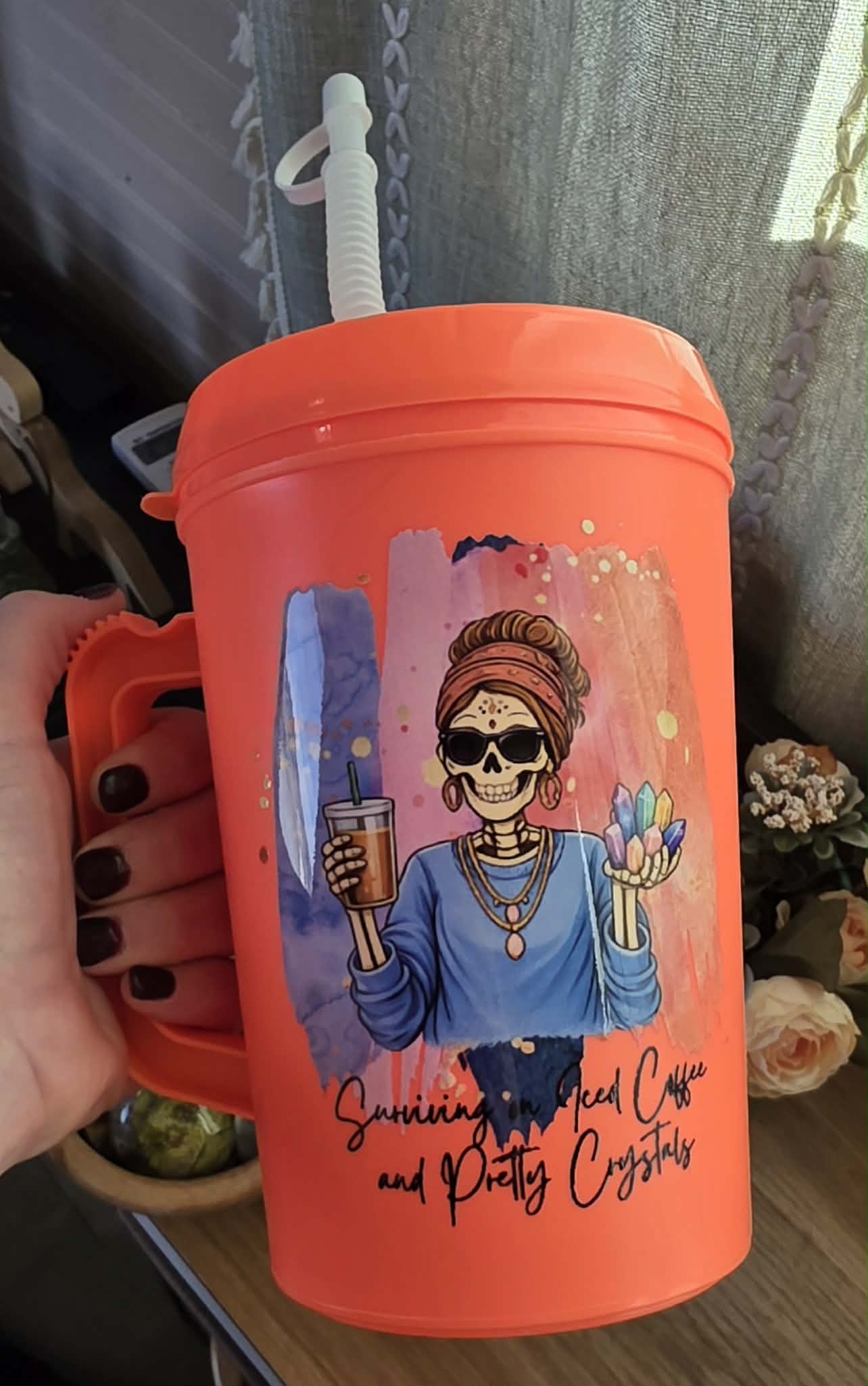 Surviving w/Iced Coffee *Coral* - 34oz Mega Trucker Mug