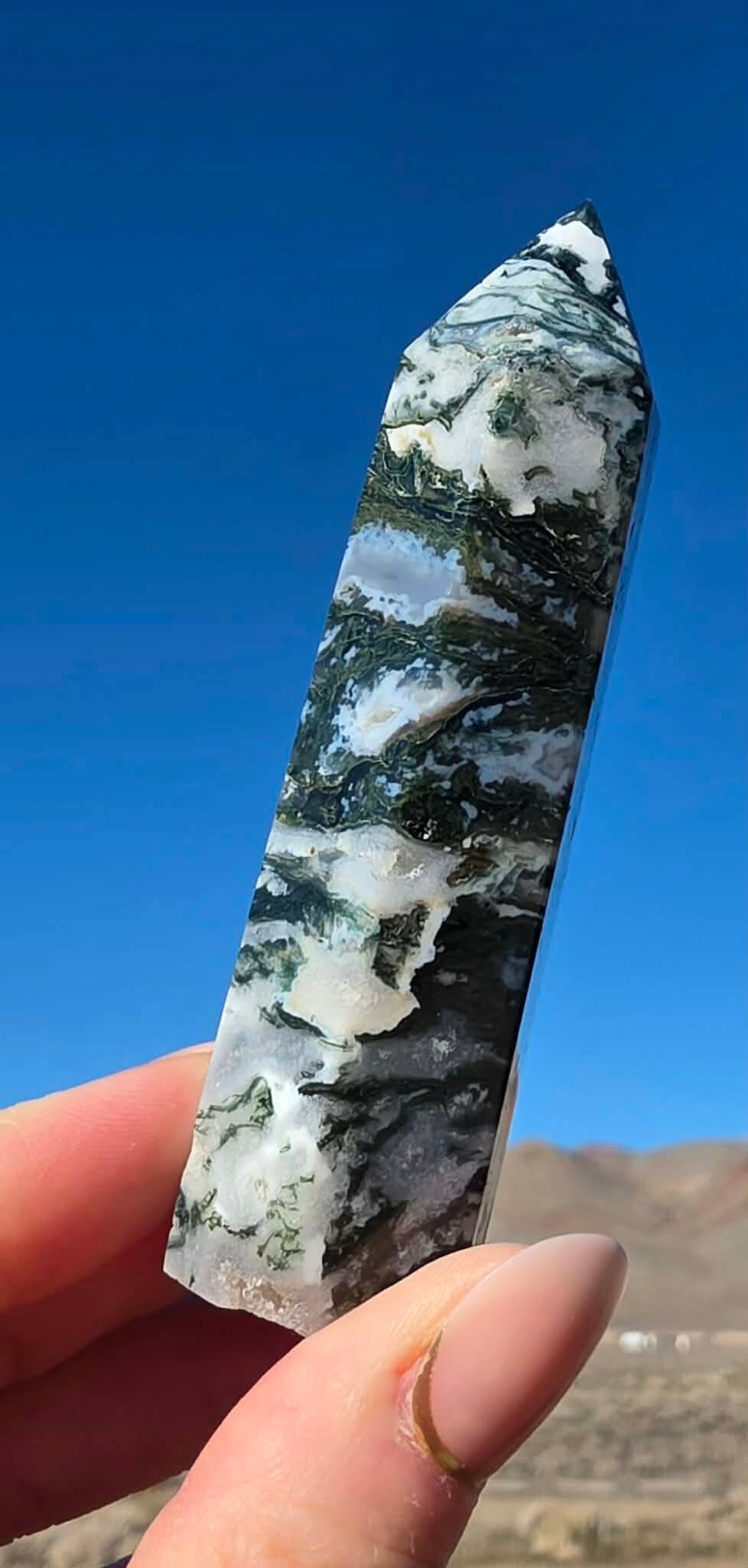 Green Moss Agate Tower