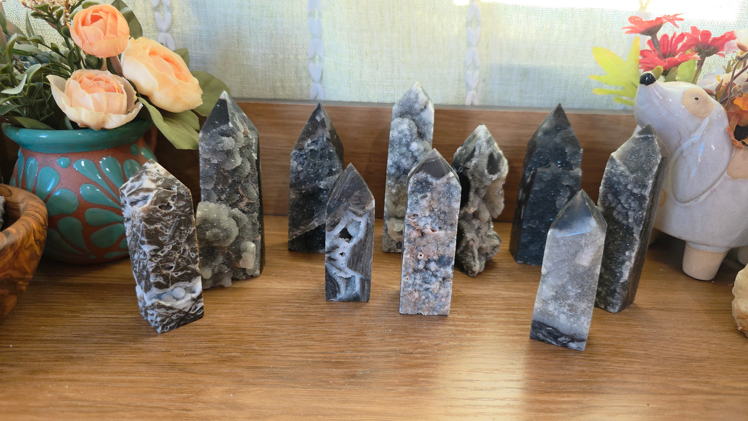 Black Sphalerite Geode Quartz Tower