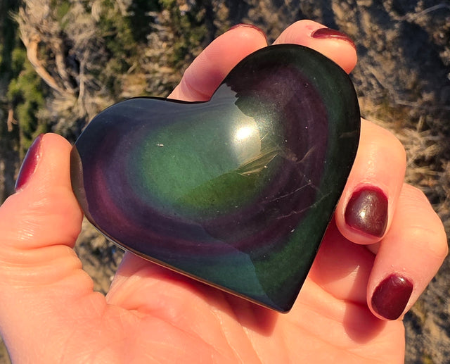 Rainbow Cat Eye Obsidian Heart