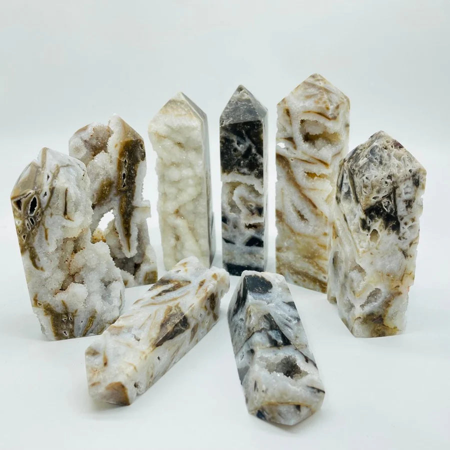 Sphalerite Geode Quartz Four-Sided Tower